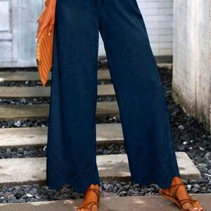 🌿🍒 Shein Lune Laser Cut Out Scalloped Trim Wide Leg Pants size Medium 🍒🌿